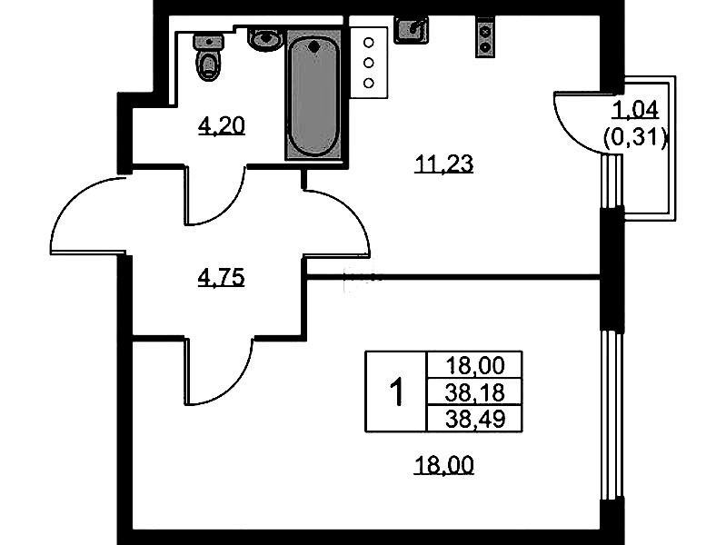 1-комнатная квартира 38.49 м², 9/11 эт., ЖК «Новое Колпино»